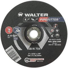 WALTER Surface Technologies - 20 Grit, 7" Wheel Diam, 5/32" Wheel Thickness, 7/8" Arbor Hole, Type 27 Depressed Center Wheel - Aluminum Oxide/Silicon Carbide Blend, Resinoid Bond, 8,600 Max RPM - Exact Industrial Supply