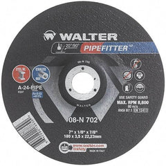 WALTER Surface Technologies - 24 Grit, 7" Wheel Diam, 1/8" Wheel Thickness, 7/8" Arbor Hole, Type 27 Depressed Center Wheel - Aluminum Oxide/Silicon Carbide Blend, Resinoid Bond, 8,600 Max RPM, Compatible with Angle Grinder - Exact Industrial Supply