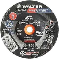 WALTER Surface Technologies - 36 Grit, 5" Wheel Diam, 3/32" Wheel Thickness, Type 27 Depressed Center Wheel - Aluminum Oxide/Silicon Carbide Blend, Resinoid Bond, 12,200 Max RPM - Exact Industrial Supply
