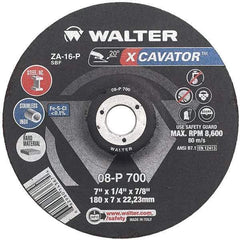 WALTER Surface Technologies - 16 Grit, 9" Wheel Diam, 1/4" Wheel Thickness, Type 27 Depressed Center Wheel - Aluminum Oxide, Resinoid Bond, 6,600 Max RPM - Exact Industrial Supply