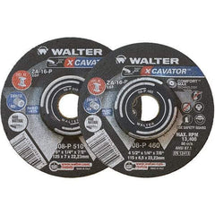 WALTER Surface Technologies - 16 Grit, 9" Wheel Diam, 1/4" Wheel Thickness, 7/8" Arbor Hole, Type 27 Depressed Center Wheel - Aluminum Oxide, Resinoid Bond, 6,600 Max RPM - Exact Industrial Supply