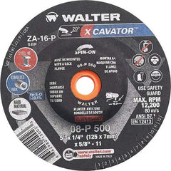 WALTER Surface Technologies - 16 Grit, 5" Wheel Diam, 1/4" Wheel Thickness, Type 27 Depressed Center Wheel - Aluminum Oxide, Resinoid Bond, 12,200 Max RPM - Exact Industrial Supply