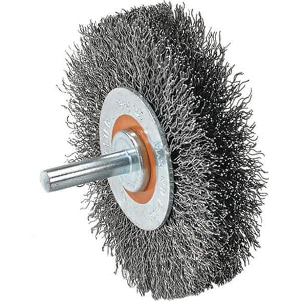 WALTER Surface Technologies - 3" OD, 1/4" Shank Diam, Crimped Steel Wheel Brush - 3/4" Face Width, 0.0118" Filament Diam, 12,000 RPM - Exact Industrial Supply