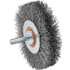 WALTER Surface Technologies - 3" OD, 1/4" Shank Diam, Crimped Steel Wheel Brush - 3/4" Face Width, 0.0118" Filament Diam, 12,000 RPM - Exact Industrial Supply