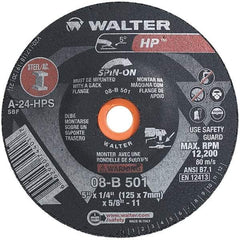 WALTER Surface Technologies - 24 Grit, 5" Wheel Diam, 1/4" Wheel Thickness, Type 28 Depressed Center Wheel - Aluminum Oxide, Resinoid Bond, 12,200 Max RPM - Exact Industrial Supply
