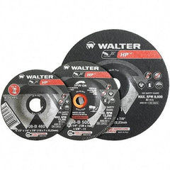 WALTER Surface Technologies - 24 Grit, 5" Wheel Diam, 1/4" Wheel Thickness, Type 27 Depressed Center Wheel - Aluminum Oxide, Resinoid Bond, 12,200 Max RPM - Exact Industrial Supply