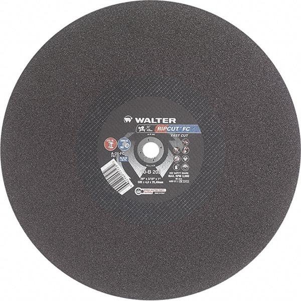 WALTER Surface Technologies - 20" 24 Grit Aluminum Oxide Cutoff Wheel - 3/16" Thick, 1" Arbor, 3,000 Max RPM, Use with Stationary Tools - Exact Industrial Supply