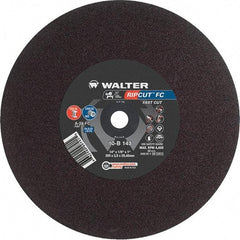WALTER Surface Technologies - 14" 24 Grit Aluminum Oxide Cutoff Wheel - 1/8" Thick, 1" Arbor, 4,400 Max RPM, Use with Stationary Tools - Exact Industrial Supply