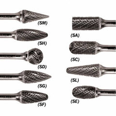 WALTER Surface Technologies - 1/2" Cut Diam, 1/4" Shank Diam, Taper Head Double Cut Burr - Carbide, 1" LOC - Exact Industrial Supply