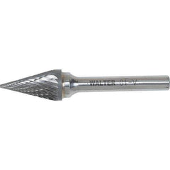 WALTER Surface Technologies - 3/8" Cut Diam, 1/4" Shank Diam, Cone Head Double Cut Burr - Carbide, 5/8" LOC - Exact Industrial Supply