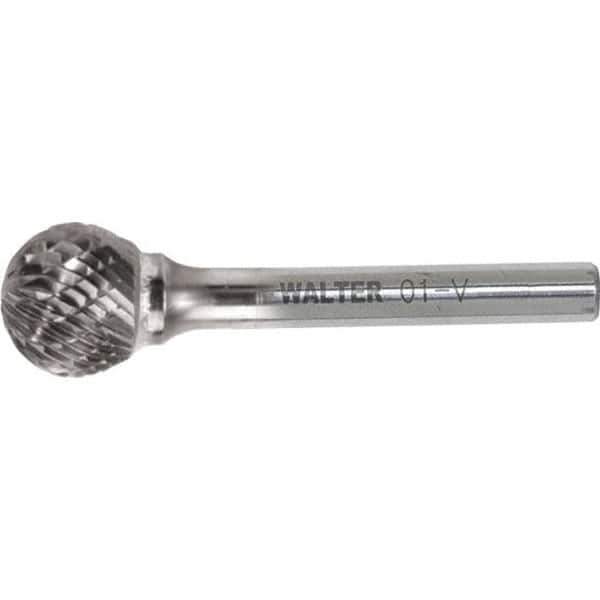 WALTER Surface Technologies - 3/8" Cut Diam, 1/4" Shank Diam, Ball Head Double Cut Burr - Carbide, 5/16" LOC - Exact Industrial Supply