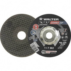WALTER Surface Technologies - 60 Grit, 6" Wheel Diam, 5/64" Wheel Thickness, 7/8" Arbor Hole, Type 27 Depressed Center Wheel - 10,200 Max RPM - Exact Industrial Supply