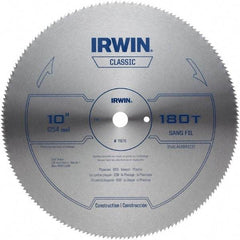 Irwin - 10" Diam, 5/8" Arbor Hole Diam, 180 Tooth Wet & Dry Cut Saw Blade - High Carbon Steel, Smooth Action, Standard Round Arbor - Exact Industrial Supply