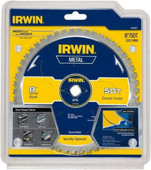 Irwin Blades - 8" Diam, 5/8" Arbor Hole Diam, 50 Tooth Wet & Dry Cut Saw Blade - Carbide-Tipped, Smooth Action, Standard Round Arbor - Exact Industrial Supply