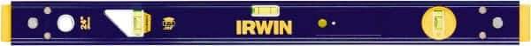 Irwin - 24" Long 3 Vial Box Beam Level - Aluminum, Blue/Yellow, 1 Level & 2 Plumb Vials - Exact Industrial Supply