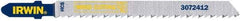 Irwin Blades - 4" Long x 0.059" Thick x 0.295" Wide, 10 Teeth per Inch, Carbon Steel Jig Saw Blade - Toothed Edge, T-Shank, Fleam Ground Tooth Set - Exact Industrial Supply