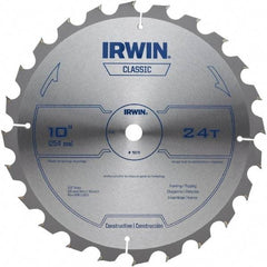 Irwin - 10" Diam, 5/8" Arbor Hole Diam, 24 Tooth Wet & Dry Cut Saw Blade - Carbide-Tipped, Smooth Action, Diamond Arbor - Exact Industrial Supply