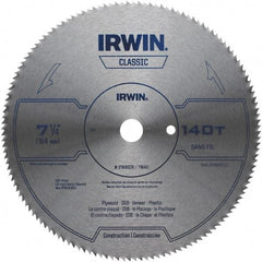 Irwin Blades - 7-1/4" Diam, 5/8" Arbor Hole Diam, 140 Tooth Wet & Dry Cut Saw Blade - High Carbon Steel, Smooth Action, Diamond Arbor - Exact Industrial Supply