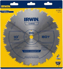 Irwin Blades - 10" Diam, 5/8" Arbor Hole Diam, 80 Tooth Wet & Dry Cut Saw Blade - High Carbon Steel, Smooth Action, Standard Round Arbor - Exact Industrial Supply