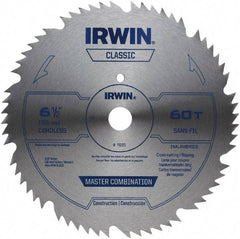 Irwin - 6-1/2" Diam, 5/8" Arbor Hole Diam, 60 Tooth Wet & Dry Cut Saw Blade - High Carbon Steel, Smooth Action, Standard Round Arbor - Exact Industrial Supply