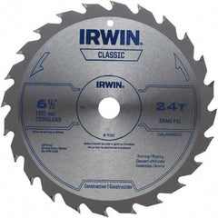 Irwin - 6-1/2" Diam, 5/8" Arbor Hole Diam, 24 Tooth Wet & Dry Cut Saw Blade - Carbide-Tipped, Smooth Action, Diamond Arbor - Exact Industrial Supply