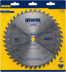 Irwin Blades - 10" Diam, 5/8" Arbor Hole Diam, 40 Tooth Wet & Dry Cut Saw Blade - Carbide-Tipped, Smooth Action, Diamond Arbor - Exact Industrial Supply