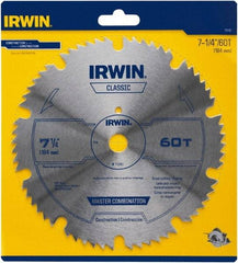 Irwin Blades - 7-1/4" Diam, 5/8" Arbor Hole Diam, 60 Tooth Wet & Dry Cut Saw Blade - High Carbon Steel, Smooth Action, Diamond Arbor - Exact Industrial Supply