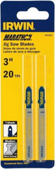 Irwin Blades - 3" Long x 0.039" Thick x 0.295" Wide, 20 Teeth per Inch, Bi-Metal Jig Saw Blade - Toothed Edge, T-Shank, Mill Tooth Set - Exact Industrial Supply