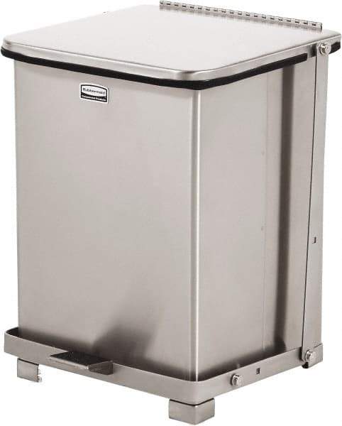 Rubbermaid - 7 Gal Square Unlabeled Trash Can - 17" High x 12" Long x 12" Wide, Stainless Steel - Exact Industrial Supply