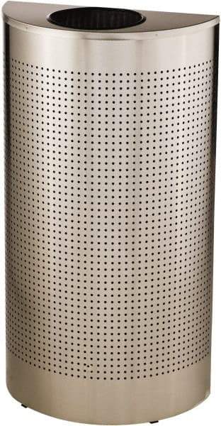 Rubbermaid - 12 Gal Silver Half-Round Decorative Waste Receptacle With Top - Stainless Steel, 32" High x 18" Wide - Exact Industrial Supply