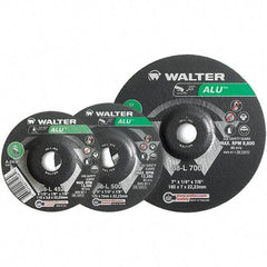 WALTER Surface Technologies - 24 Grit, 7" Wheel Diam, 1/4" Wheel Thickness, Type 27 Depressed Center Wheel - Aluminum Oxide, Resinoid Bond, 8,600 Max RPM - Exact Industrial Supply