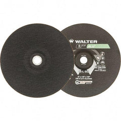 WALTER Surface Technologies - 24 Grit, 9" Wheel Diam, 1/8" Wheel Thickness, 7/8" Arbor Hole, Type 27 Depressed Center Wheel - Aluminum Oxide, Resinoid Bond, 6,600 Max RPM - Exact Industrial Supply