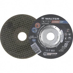 WALTER Surface Technologies - 60 Grit, 5" Wheel Diam, 5/64" Wheel Thickness, 7/8" Arbor Hole, Type 27 Depressed Center Wheel - 12,200 Max RPM - Exact Industrial Supply