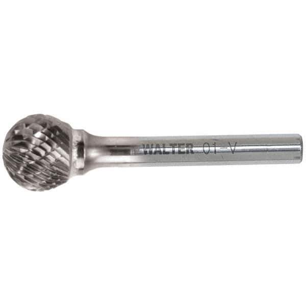 WALTER Surface Technologies - 1/2" Cut Diam, 1/4" Shank Diam, Ball Head Double Cut Burr - Carbide, 7/16" LOC - Exact Industrial Supply