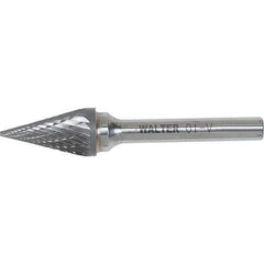 WALTER Surface Technologies - 1/4" Cut Diam, 1/4" Shank Diam, Cone Head Double Cut Burr - Carbide, 1" LOC - Exact Industrial Supply