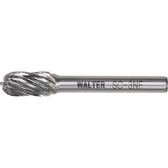 WALTER Surface Technologies - 1/2" Cut Diam, 1/4" Shank Diam, Cylinder Ball End Head Double Cut Burr - Carbide, 1" LOC - Exact Industrial Supply