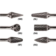 WALTER Surface Technologies - 1/8" Cut Diam, 1/8" Shank Diam, Taper Head Double Cut Burr - Carbide, 1/2" LOC - Exact Industrial Supply