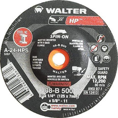 WALTER Surface Technologies - 24 Grit, 5" Wheel Diam, 1/4" Wheel Thickness, Type 27 Depressed Center Wheel - Aluminum Oxide, Resinoid Bond, 12,200 Max RPM - Exact Industrial Supply