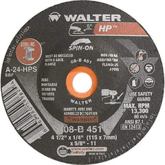 WALTER Surface Technologies - 24 Grit, 4-1/2" Wheel Diam, 1/4" Wheel Thickness, Type 28 Depressed Center Wheel - Aluminum Oxide, Resinoid Bond, 13,300 Max RPM - Exact Industrial Supply
