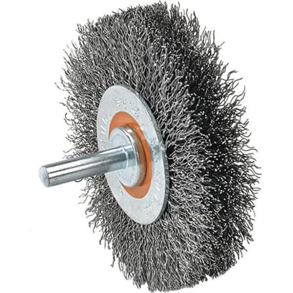 WALTER Surface Technologies - 1-3/8" OD, 1/4" Shank Diam, Crimped Stainless Steel Wheel Brush - 1/4" Face Width, 0.008" Filament Diam, 25,000 RPM - Exact Industrial Supply