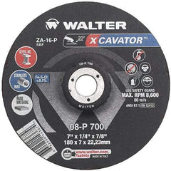 WALTER Surface Technologies - 16 Grit, 7" Wheel Diam, 1/4" Wheel Thickness, Type 27 Depressed Center Wheel - Aluminum Oxide, Resinoid Bond, 8,600 Max RPM - Exact Industrial Supply