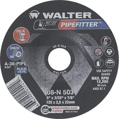 WALTER Surface Technologies - 36 Grit, 5" Wheel Diam, 3/32" Wheel Thickness, 7/8" Arbor Hole, Type 27 Depressed Center Wheel - Aluminum Oxide/Silicon Carbide Blend, Resinoid Bond, 12,200 Max RPM - Exact Industrial Supply