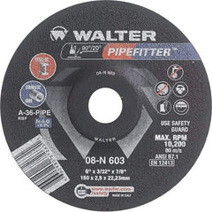 WALTER Surface Technologies - 36 Grit, 6" Wheel Diam, 3/32" Wheel Thickness, 7/8" Arbor Hole, Type 27 Depressed Center Wheel - Aluminum Oxide/Silicon Carbide Blend, Resinoid Bond, 10,200 Max RPM - Exact Industrial Supply