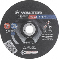 WALTER Surface Technologies - 36 Grit, 7" Wheel Diam, 3/32" Wheel Thickness, 7/8" Arbor Hole, Type 27 Depressed Center Wheel - Aluminum Oxide/Silicon Carbide Blend, Resinoid Bond, 8,600 Max RPM - Exact Industrial Supply