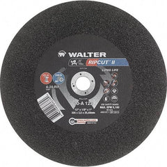WALTER Surface Technologies - 12" 24 Grit Aluminum Oxide Cutoff Wheel - 1/8" Thick, 1" Arbor, 5,100 Max RPM, Use with Stationary Tools - Exact Industrial Supply