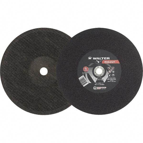 WALTER Surface Technologies - 14" 24 Grit Aluminum Oxide Cutoff Wheel - 5/32" Thick, 1" Arbor, 5,400 Max RPM, Use with Electric & Gas Powered Saws - Exact Industrial Supply