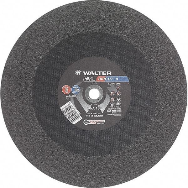WALTER Surface Technologies - 18" 24 Grit Aluminum Oxide Cutoff Wheel - 3/16" Thick, 1" Arbor, 3,400 Max RPM, Use with Stationary Tools - Exact Industrial Supply