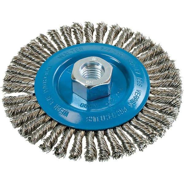 WALTER Surface Technologies - 5" OD, 5/8-11 Arbor Hole, Stringer Bead Stainless Steel Wheel Brush - 1/4" Face Width, 0.02" Filament Diam, 15,000 RPM - Exact Industrial Supply