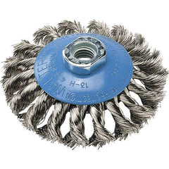 WALTER Surface Technologies - 5" Diam, 5/8-11 Threaded Arbor, Stainless Steel Fill Cup Brush - 0.02 Wire Diam, 15,000 Max RPM - Exact Industrial Supply