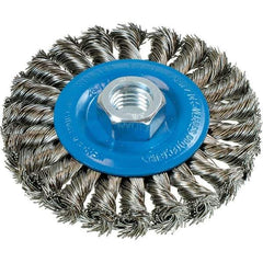 WALTER Surface Technologies - 4" OD, 5/8-11 Arbor Hole, Knotted Stainless Steel Wheel Brush - 3/8" Face Width, 0.02" Filament Diam, 20,000 RPM - Exact Industrial Supply
